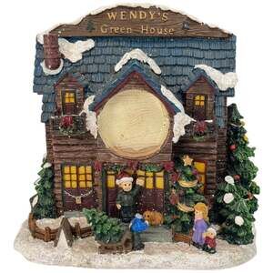 Christmas Village House Miniature Snow Winter Sleigh Tree Wendy's Green House